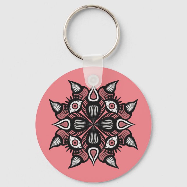 Pastel Goth Witch Design - Black Pink Monster Keychain (Front)