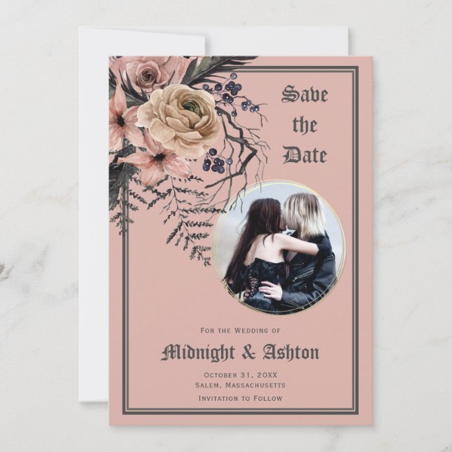 Pastel Gothic Moody Floral Photo Save the Date  (Front)