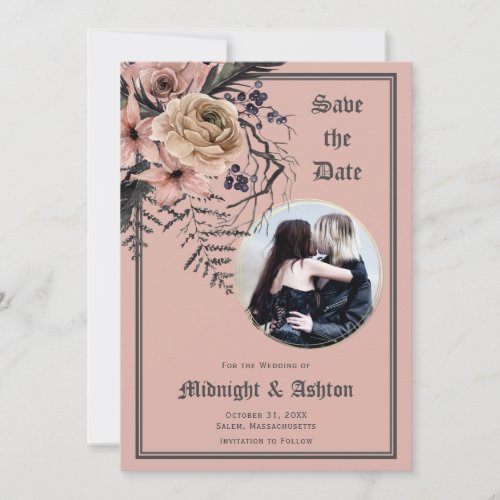 Pastel Gothic Moody Floral Photo Save the Date 