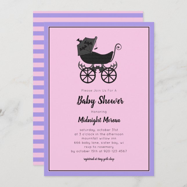 Pastel Gothic Stroller Bat Baby Shower Invitation (Front/Back)