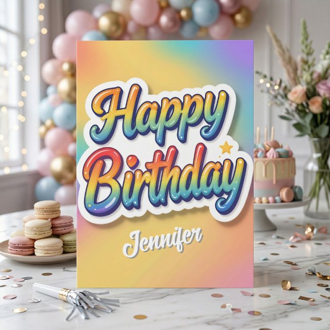 Pastel Gradient 3D Bubble Letters Happy Birthday Card (Creator Uploaded)