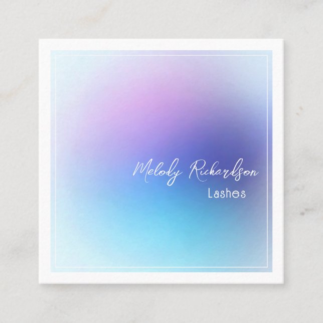 Pastel Gradient Aqua Lavender Lash Makeup Artist Square Business Card (Front)