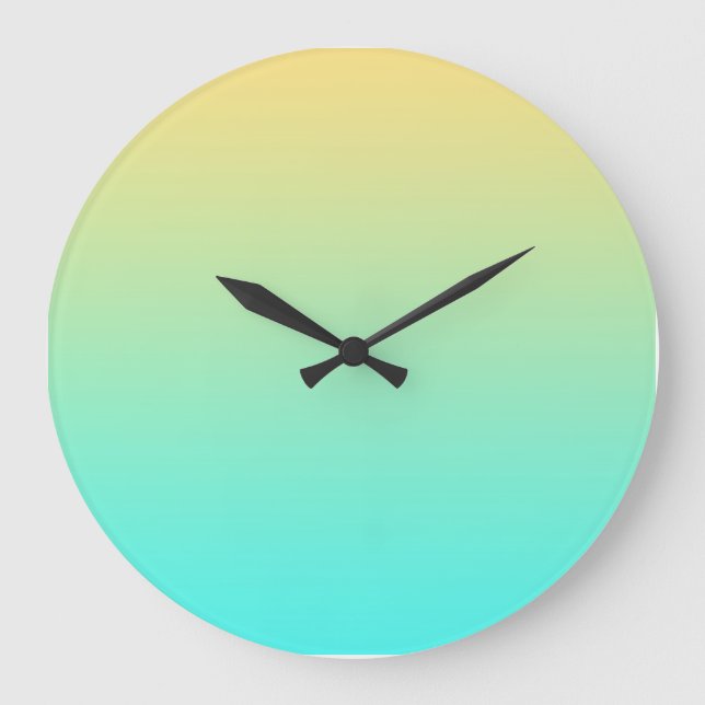 Pastel Gradient Background Turquoise Yellow Large Clock (Front)