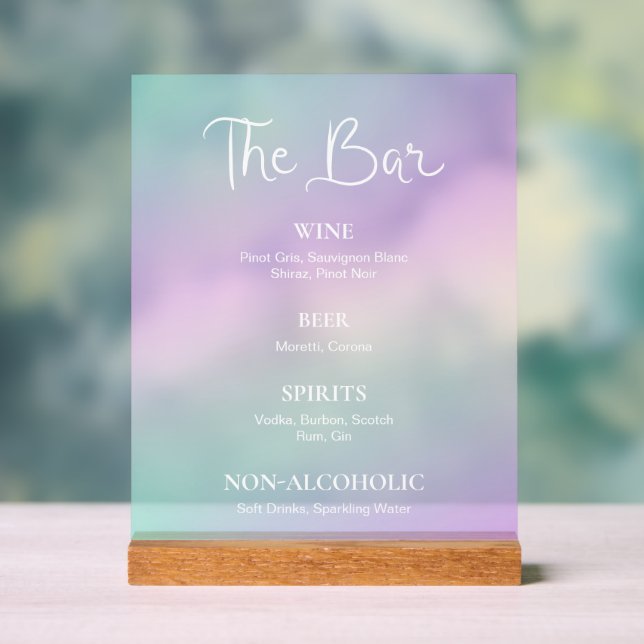 Pastel Gradient Bar Menu Acrylic Sign (Neutral)