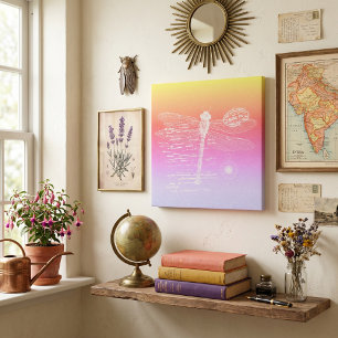 Pastel gradient dragonfly faux canvas print