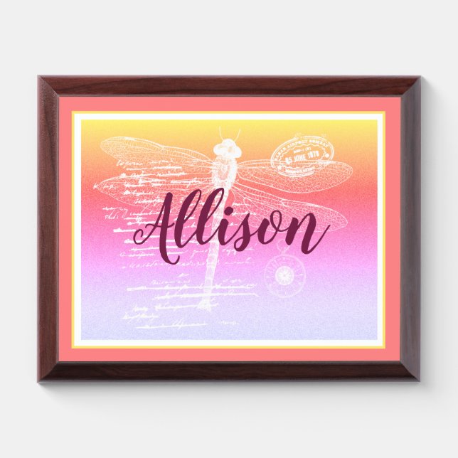 Pastel gradient dragonfly personalized Plaque (Horizontal)
