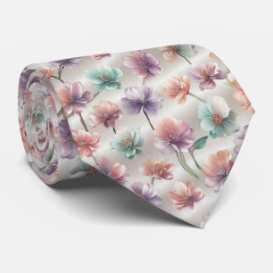 Pastel Gradient Floral Pattern Neck Tie
