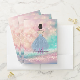 Pastel Gradient Glitter Rainbow Bokeh Pocket Folder