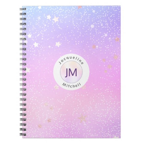 Pastel Gradient Glitter Stars Iridescent Galaxy Notebook