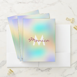 Pastel gradient liquid colorful monogram pocket folder