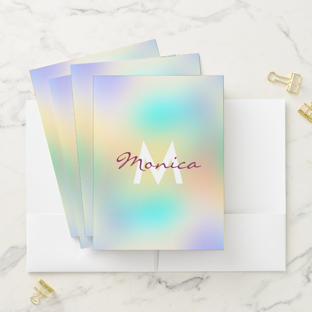 Pastel gradient liquid colorful monogram pocket folder (In Situ)