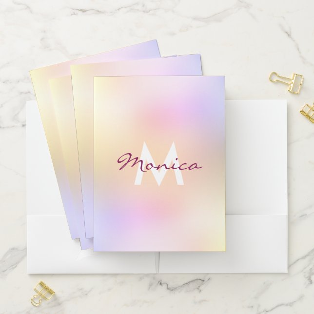 Pastel gradient liquid colorful monogram pocket folder (In Situ)