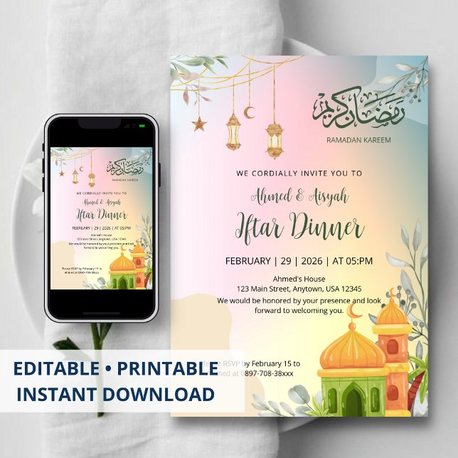 Pastel Gradient Mosque Iftar Dinner Invitation (Creator Uploaded)