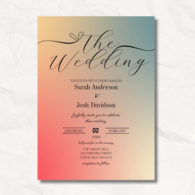 Pastel Gradient Ombre Modern Script Wedding Invitation (Creator Uploaded)