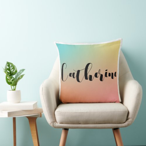 Pastel Gradient Rainbow Personalized Script Name Throw Pillow