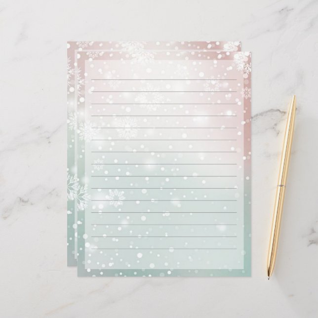 Pastel gradient snow Christmas stationery paper (Front/Back In Situ)