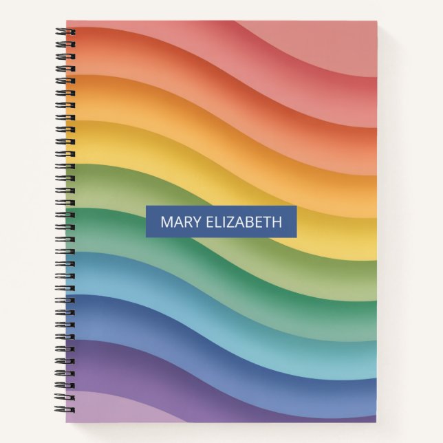 Pastel Gradient Wave Stripes Personalized Notebook (Front)
