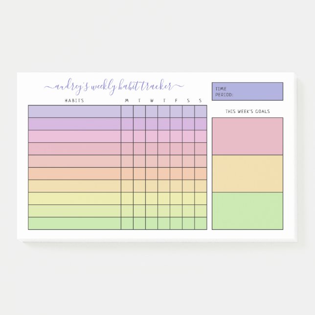 Pastel Gradient Weekly Habit Tracker Post-it Notes (Front)