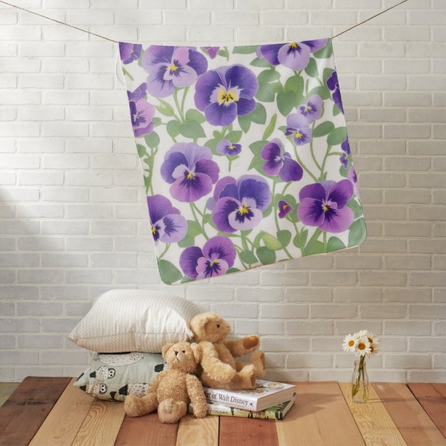 Pastel Graphic Purple Pansies Baby Blanket (In Situ)