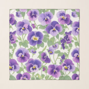 Pastel Graphic Purple Pansies Scarf