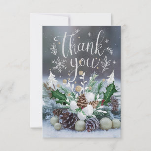 Pastel Grateful Snow Happy Holidays Thank You Card
