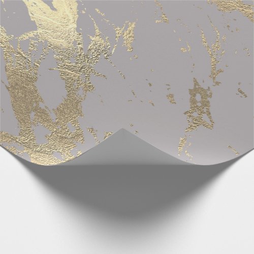 Pastel Gray Abstract Foxier Gold Marble Shiny Glam Wrapping Paper
