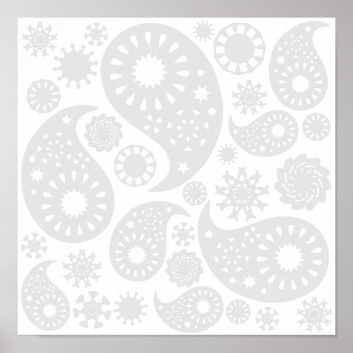 Pastel Gray and White Paisley Pattern Design. Poster