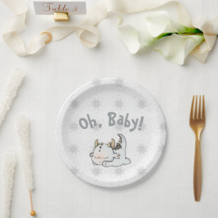 Pastel gray baby dragon paper plates