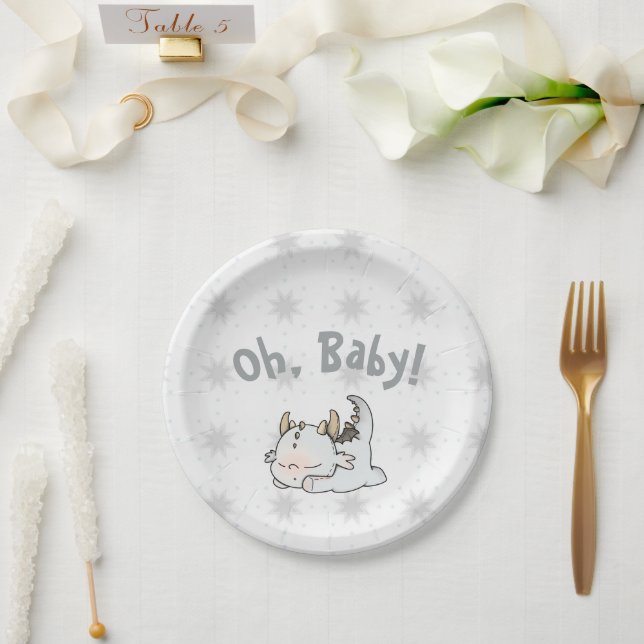 Pastel gray baby dragon  paper plates (Wedding)