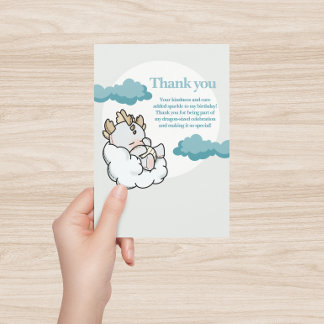 Pastel Gray Blue Cloudy Cute Sleeping Baby Dragon Thank You Card