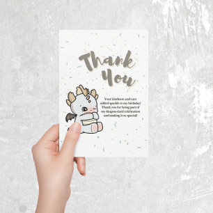 Pastel Gray Blue Cute Baby Dragon Thank You Card
