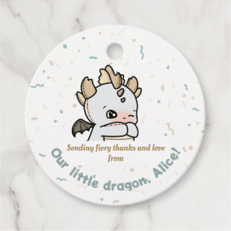Pastel Gray Brown Cute Baby Dragon Thank you Favor Tags