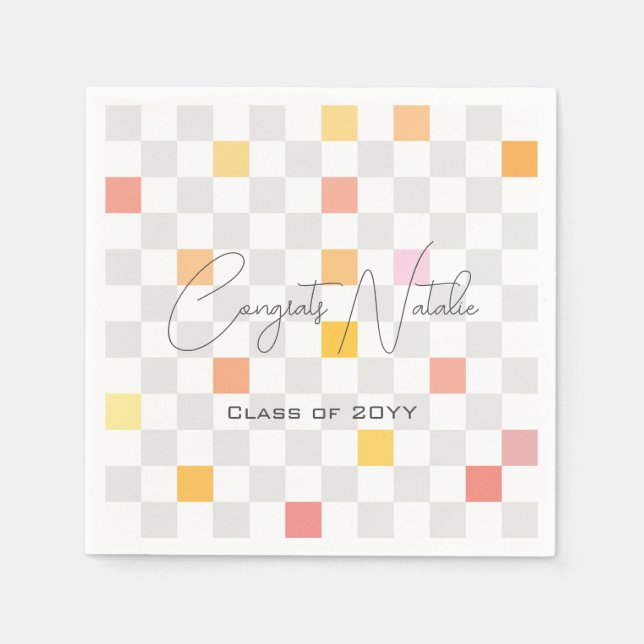 Pastel & Gray Checks Aesthetic Graduation Party Napkins (Front)