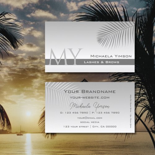 Pastel Gray Gradient Palm Leaf Monogram Simply Business Card