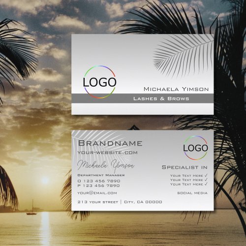 Pastel Gray Gradient Palm Leaf with Logo Stylish Business Card