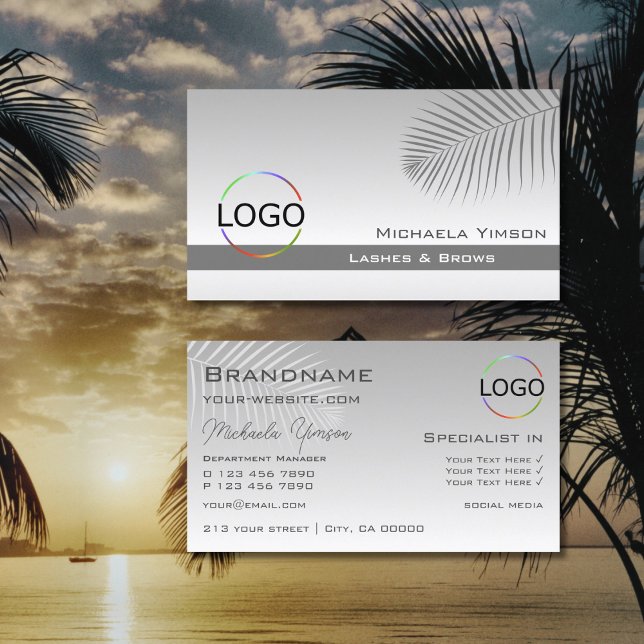 Pastel Gray Gradient Palm Leaf with Logo Stylish Business Card (Creator Uploaded)
