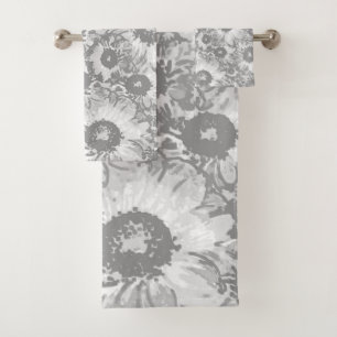 Pastel Gray Grey Floral Pattern Bath Towel Set