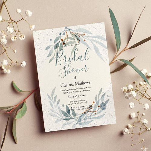 Pastel gray ivory watercolor floral Bridal Shower Invitation