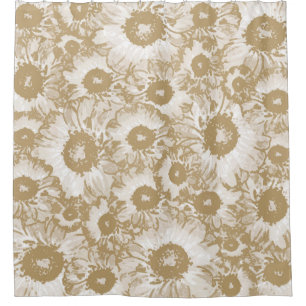 Pastel Gray Light Brown Floral Pattern Shower Curtain