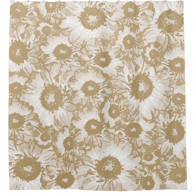 Pastel Gray Light Brown Floral Pattern Shower Curtain (Front)