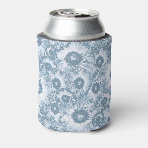 Pastel Gray Navy Floral Pattern Can Cooler