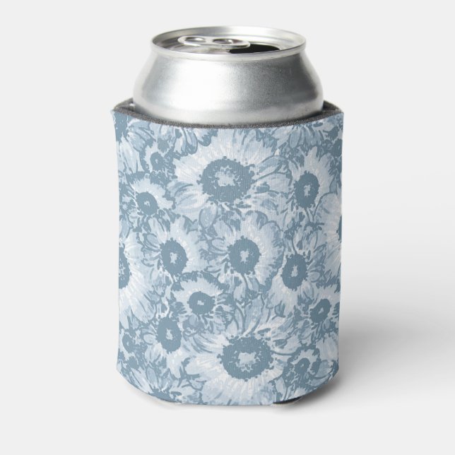 Pastel Gray Navy Floral Pattern Can Cooler (Can Back)