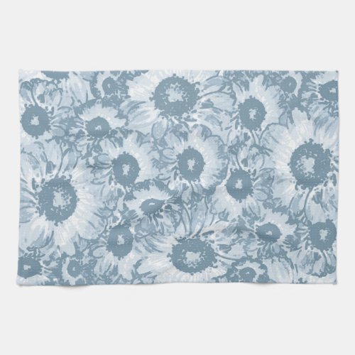 Pastel Gray Navy Floral Pattern Kitchen Towel