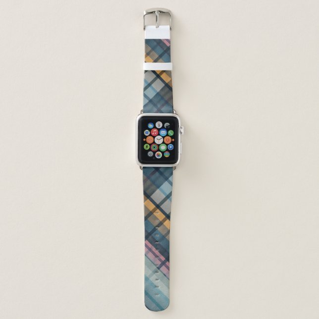 Pastel & Gray Plaid Apple Watch Band (Front)