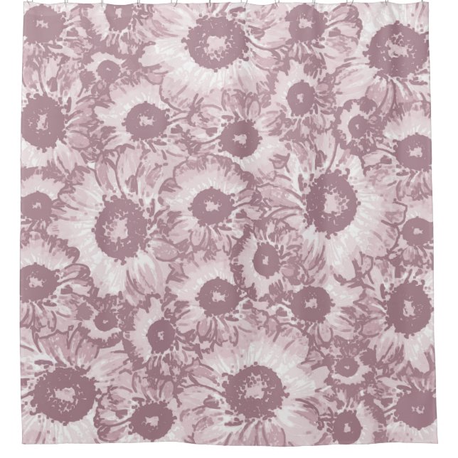Pastel Gray Rose Pink Floral Pattern Shower Curtain (Front)