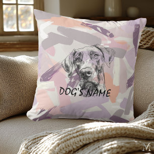 Pastel Great Dane Portrait – Modern Abstract Art Throw Pillow