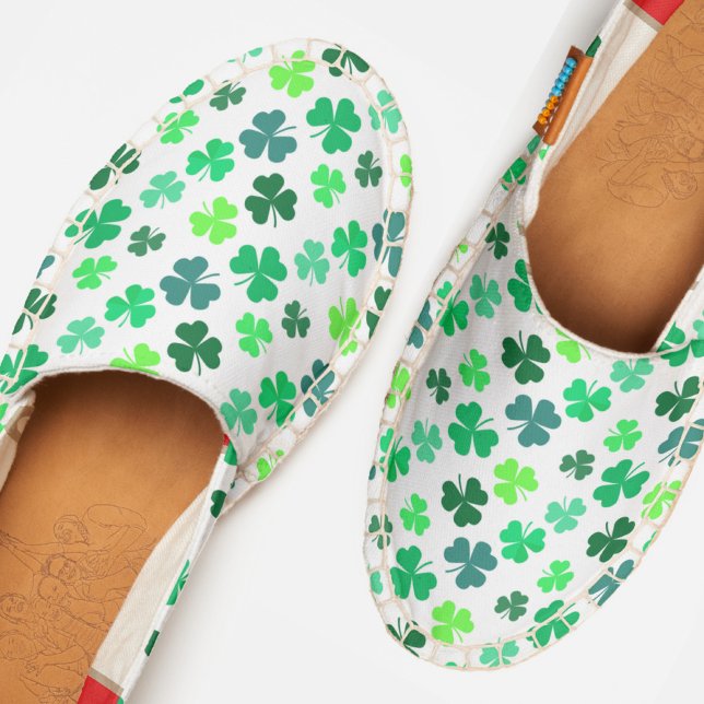 Pastel Green 3 Leaf Clover Shamrock Boho Elegant Espadrilles (Creator Uploaded)