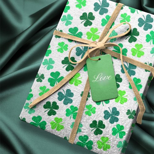 Pastel Green 3 Leaf Clover Shamrock Boho Elegant Wrapping Paper
