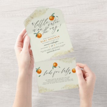 Pastel Green A Little Cutie Orange Baby Shower All In One Invitation by Eugene_Designs at Zazzle