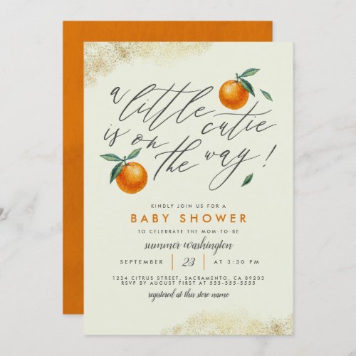Pastel Green A Little Cutie Orange Baby Shower Invitation